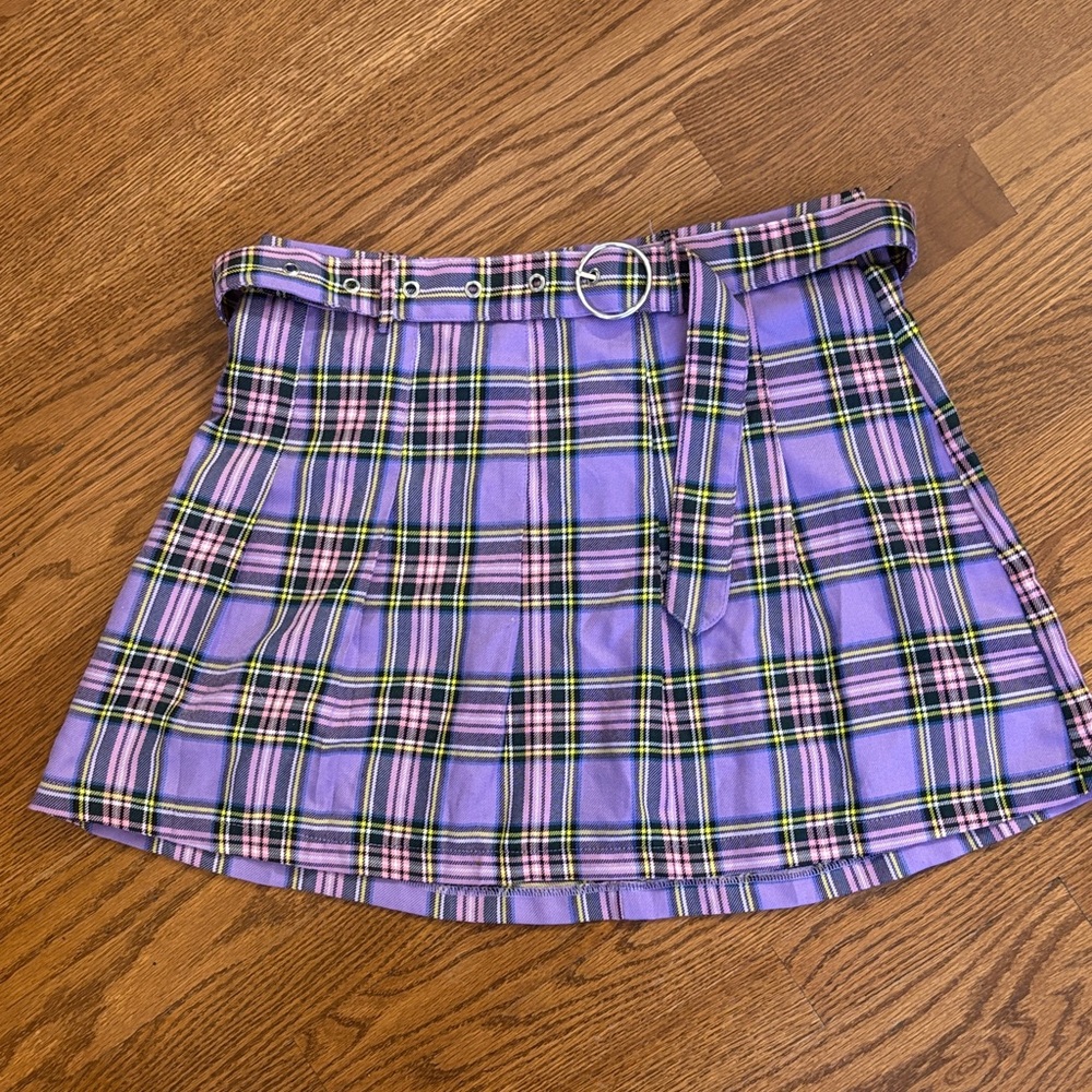Almost Famous Purple Plaid Mini Skirt